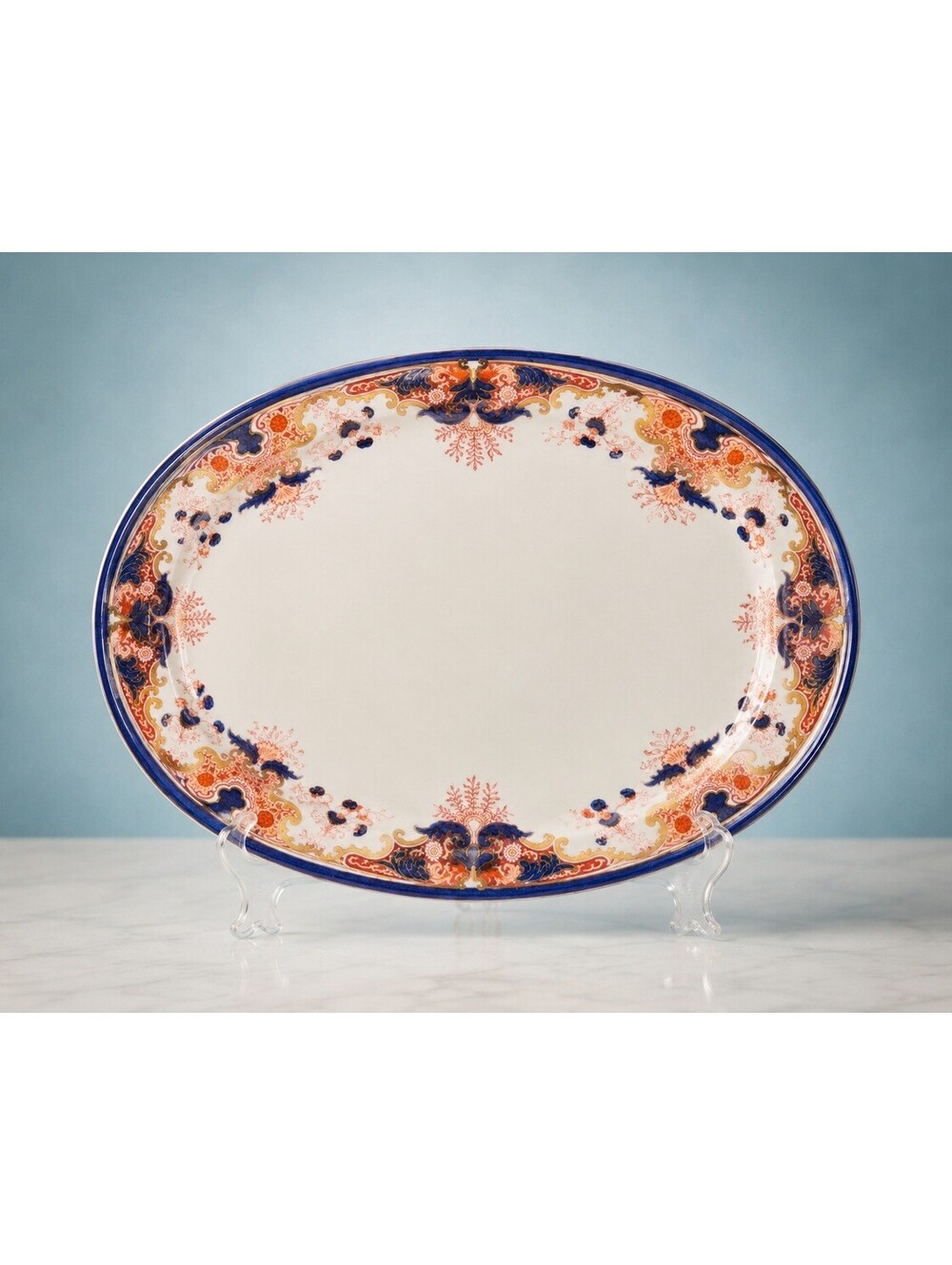 Booths Antique 1890s Serving Platter Lucania Imari Style Semi-Porcelain 15x11.5”
